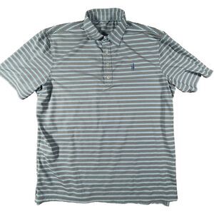 Johnnie O Polo Shirt Mens Large Gray Blue Striped Stretch Golf Performance